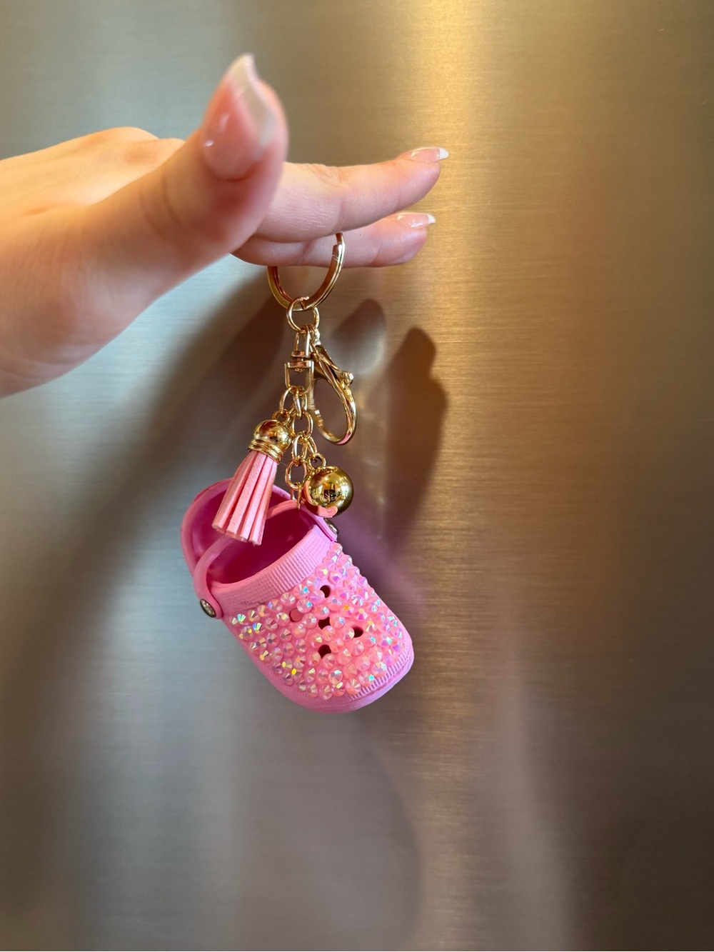 Pink Jeweled Clog Keychain with Tassel